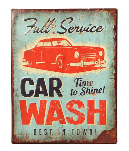 Embossed Metal Vintage Style Car Wash Man Cave Sign