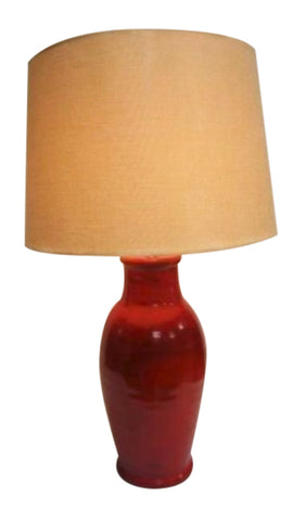 Mexican Ceramic Handmade Lamp Base With Linen Shade (Red)