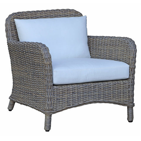 Espada Rattan Cane & White Linen Lounge Chair Armchair