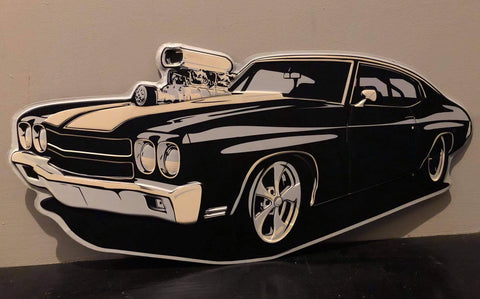 Black Embossed Chevelle Hot Wheels Wall Art Sign
