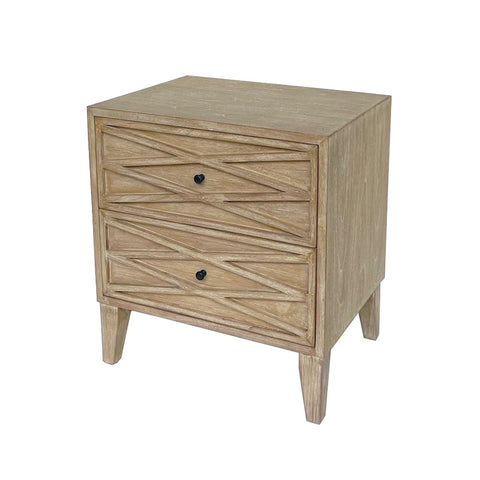 Prego Carved Modern Commode / Bedside Table - Two Drawer