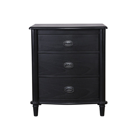 French Bedside Table Three Drawer Shabby Chic Rustic Black Wood