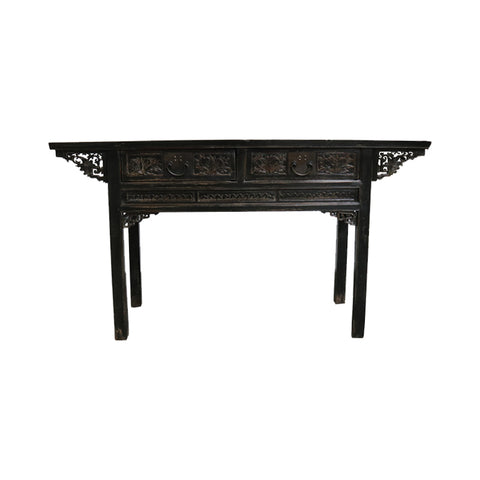 Antique Style Black Canton Console Table Cypress Wood