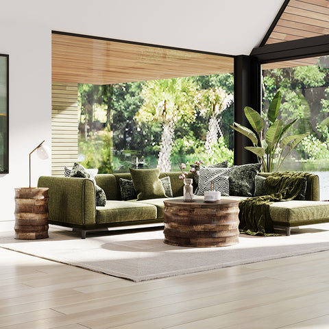 Walnut Wooden Drum Coffee Table - Artistic Modern Geometric