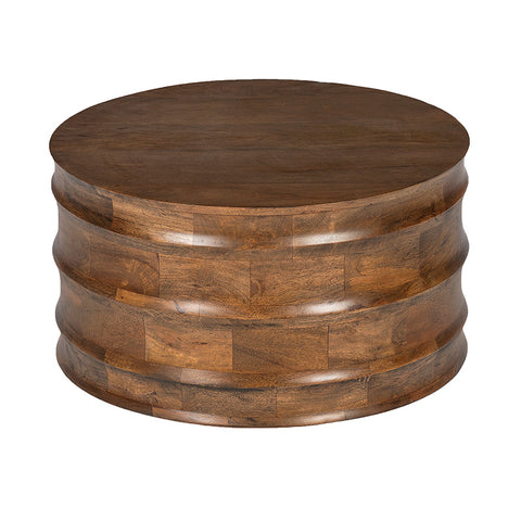 Walnut Wooden Drum Coffee Table - Artistic Modern Geometric