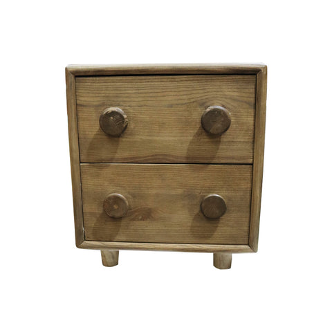 Rory Modern Elm Wood Large Drawer Knob Bedside Table - Two Drawer