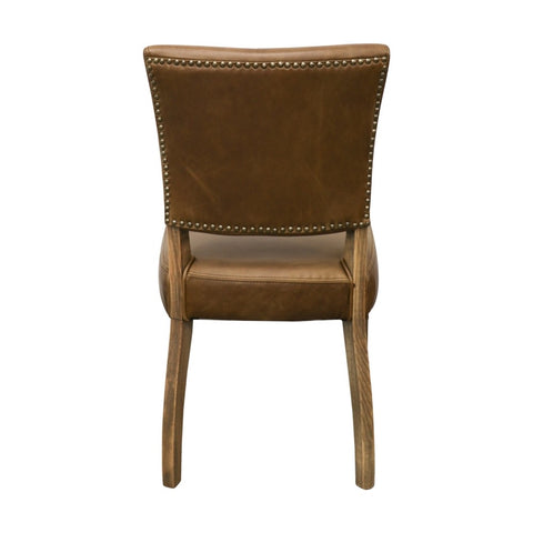 Oak & Brown Leather Modern Vintage Stud Detail Dining Chair