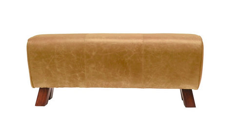 Handcrafted Chestnut Italian Leather Pommel Bench Seat