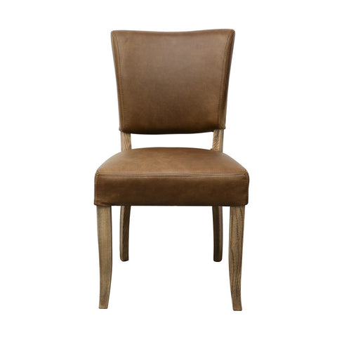 Oak & Brown Leather Modern Vintage Stud Detail Dining Chair