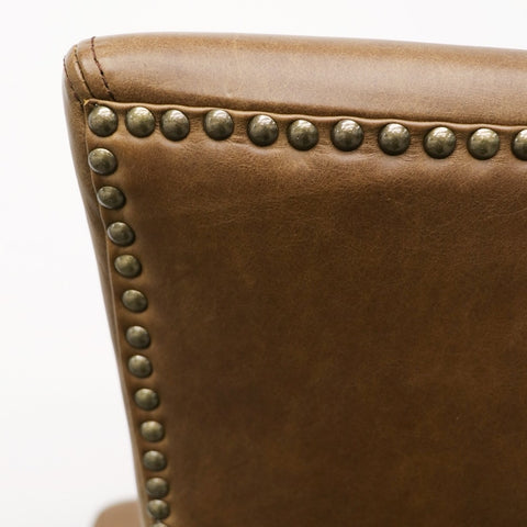 Oak & Brown Leather Modern Vintage Stud Detail Dining Chair