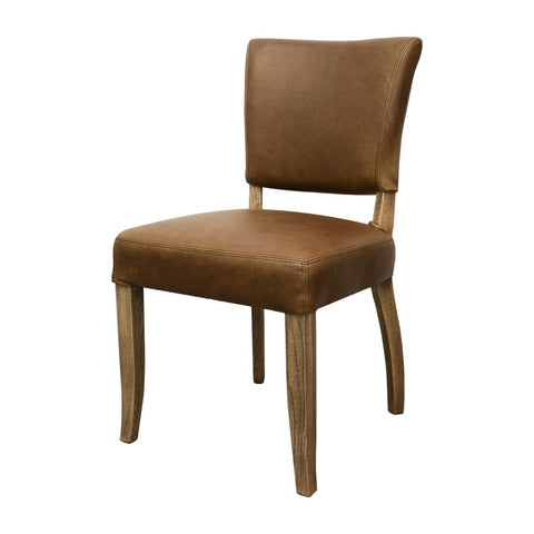 Oak & Brown Leather Modern Vintage Stud Detail Dining Chair