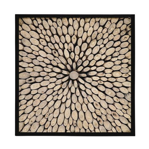 Medium Square Abstract Crusoe Teak Branch Wood Wall Art Panel - Yakisugi Design