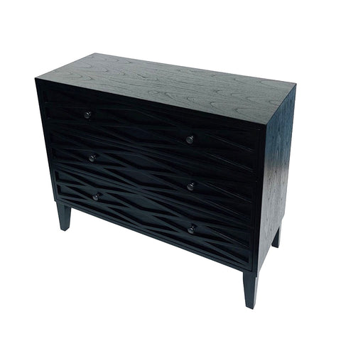 Prego Carved Modern Commode / Bedside Table - Three Drawer