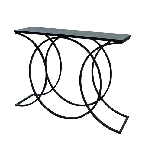 Luana Circle Iron & Black Wood Abstract Geometric Console Table