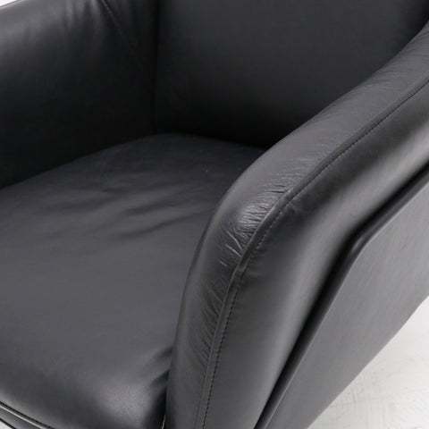 Italian Leather Modern Workshop Chic Lounge Chair Armchair - Aged Black