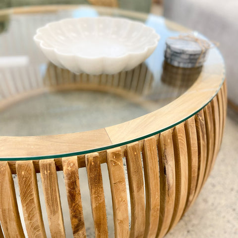 Crusoe Salvaged Teak Wood Slatted Coffee Table - Modern Rustic Chic Design