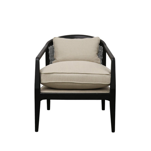 Newport Modern Fabric & Rattan Armchair / Occasional Chair - Black