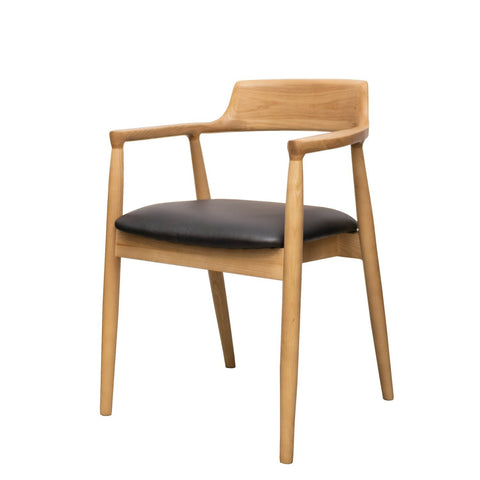 Ealing Dining Chair Natural Ash Wood & Black Leather - Haute Couture