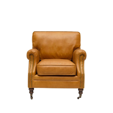 Brunswick Chestnut Edwardian Leather Armchair / Occasional Chair