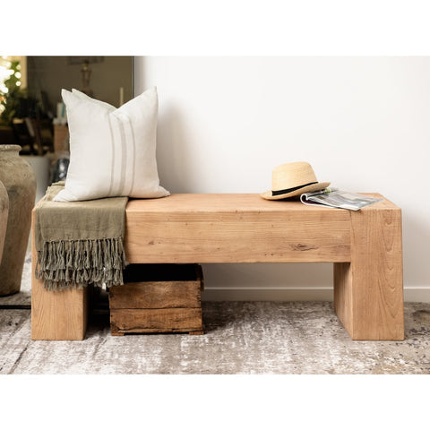 Rustic Reclaimed Elm Wood “Olma” Interior Design Bench With A Difference