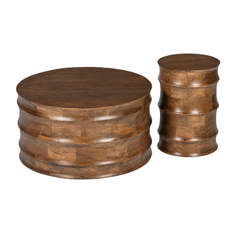 Walnut Wooden Drum Coffee Table - Artistic Modern Geometric