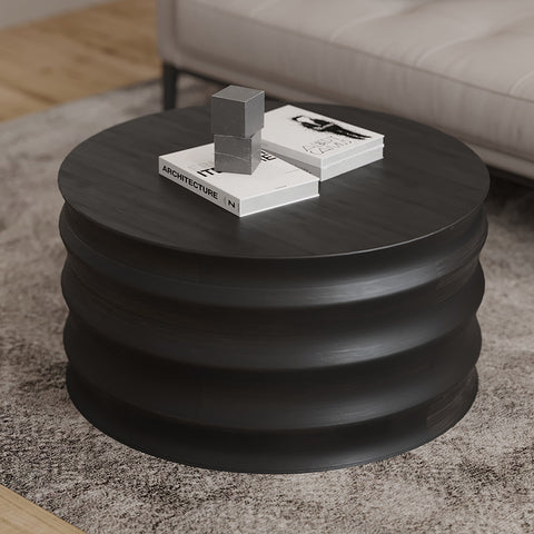 Wooden Drum Coffee Table - Artistic Modern Geometric