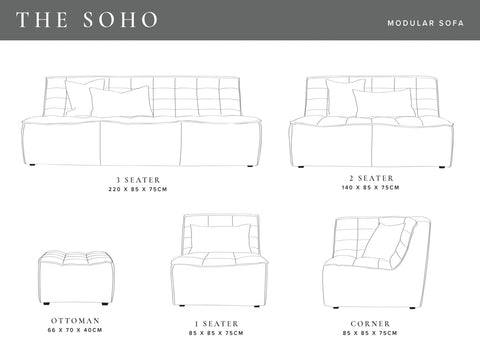 Soho Two Seater Modular Contemporary Sofa - Silver Grey