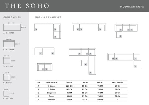 Soho Two Seater Modular Contemporary Sofa - Silver Grey