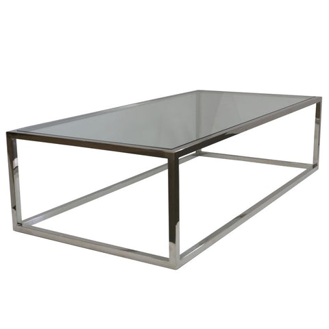 Rectangular Bogart Polished Stainless Steel & Glass Coffee Table - Modern Geometric Chic