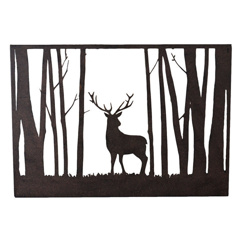 Stag In The Forest Rustic Metal Silhouette Wall Art Hanging