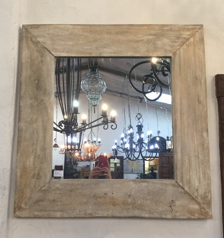 Square White Washed Authentic Wood Mirror - Rustic Character Piece