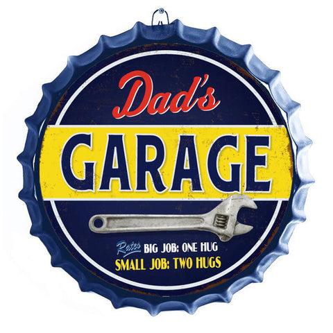 Dad’s Garage Bottle Cap Shaped Wall Art Sign