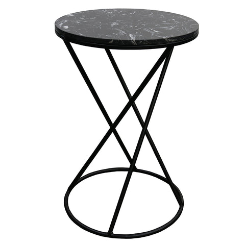 Modern Menorca Black Marble Geometric Side Table