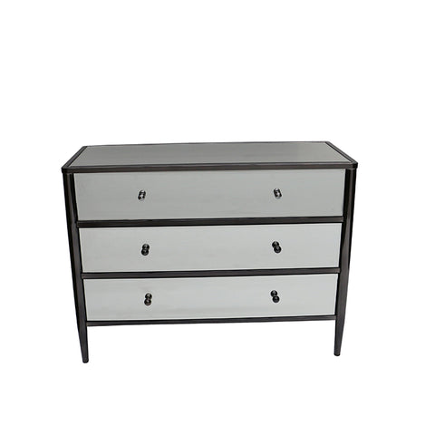 Chic Polished Nickel & Black Mirror Modern Commode