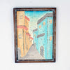 Blue Street Scene Metal With Shabby Chic Wooden Frame Wall Art Hanging