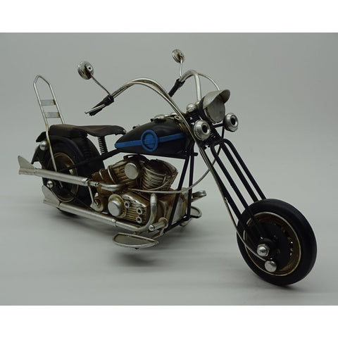 Rustic Black & Blue Motorbike Vintage Styled Model Replica Ornament