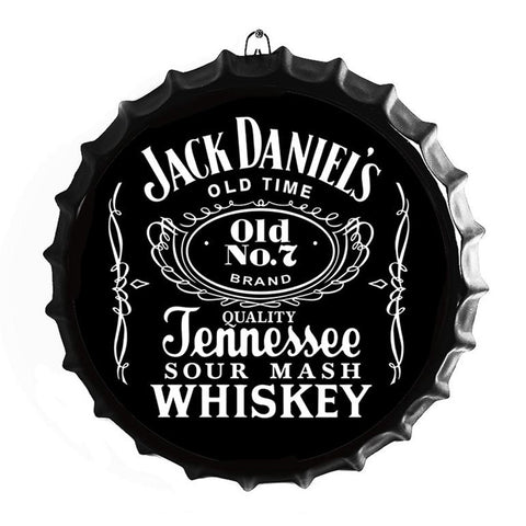 Whiskey Jack Daniels Bottle Cap Shaped Wall Art Sign
