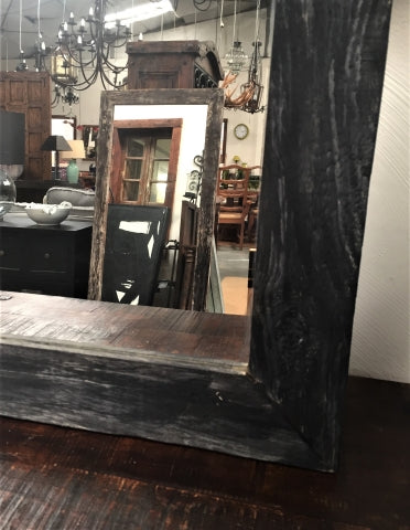Black Washed Authentic Aged Wood Mirror - Rustic Character Piece