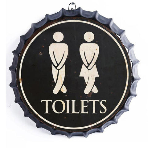 Toilet Sign Cute Shabby Chic Bottle Cap Shaped Wall Art