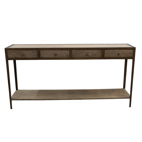 Bronze Frame Tennessee Wood & Iron Engineer Console Table / Entertainment Unit