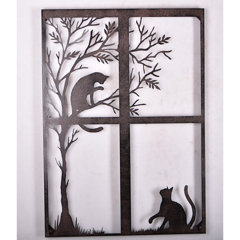 Cats Playing Rustic Metal Feature Art Window Silhouette Wall Hanging
