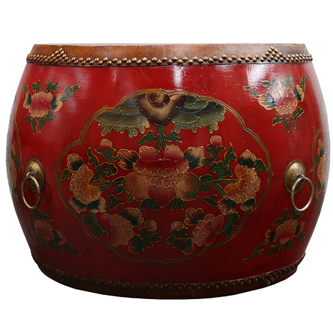 Oriental Cloisonné Antique Drum Style Side Table / Coffee Table