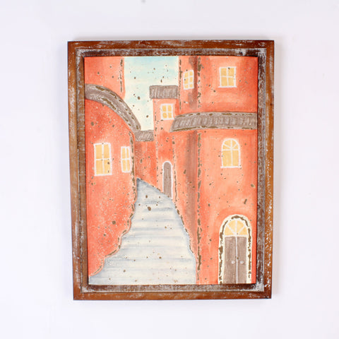 Street Scene Metal With Shabby Chic Wooden Frame Wall Art Hanging