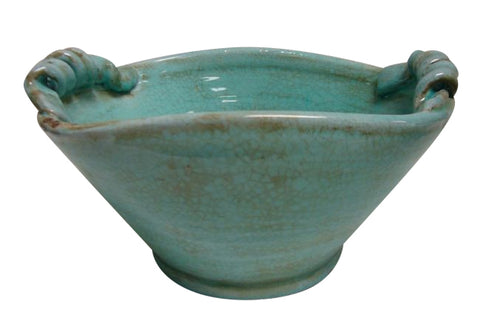 Mykonos Bowl Curled Handles - Handmade (Duck Egg Blue)