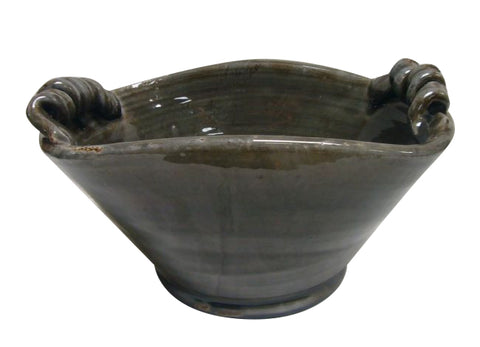 Mykonos Bowl Curled Handles - Handmade (Grey)