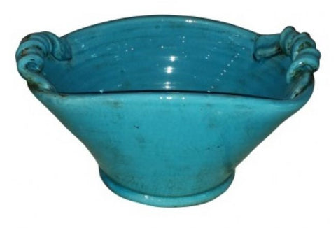 Mykonos Bowl Curled Handles - Handmade (Turquoise)