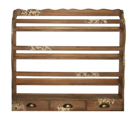 Shabby Chic Wall Rack With Drawers Distressed Wood - Large