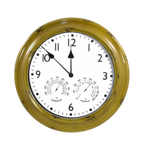 Retro Green Clock With Subdials - Thermometer & Hygrometer