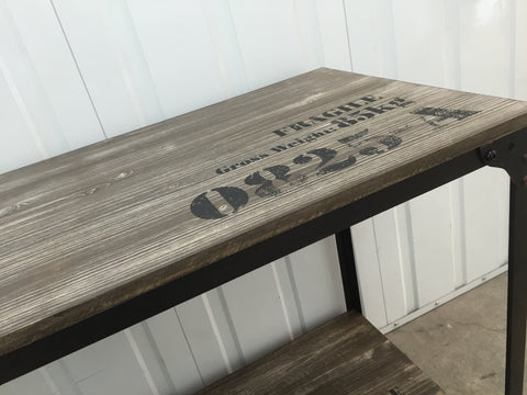 IRON RUSTIC WOOD HALL TABLE WITH CASTOR WHEELS - INDUSTRIAL CHIC