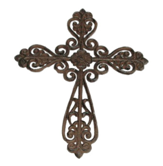 Ornate Cast Iron Villa Cross Wall Ornament / Hanging (Rustic)